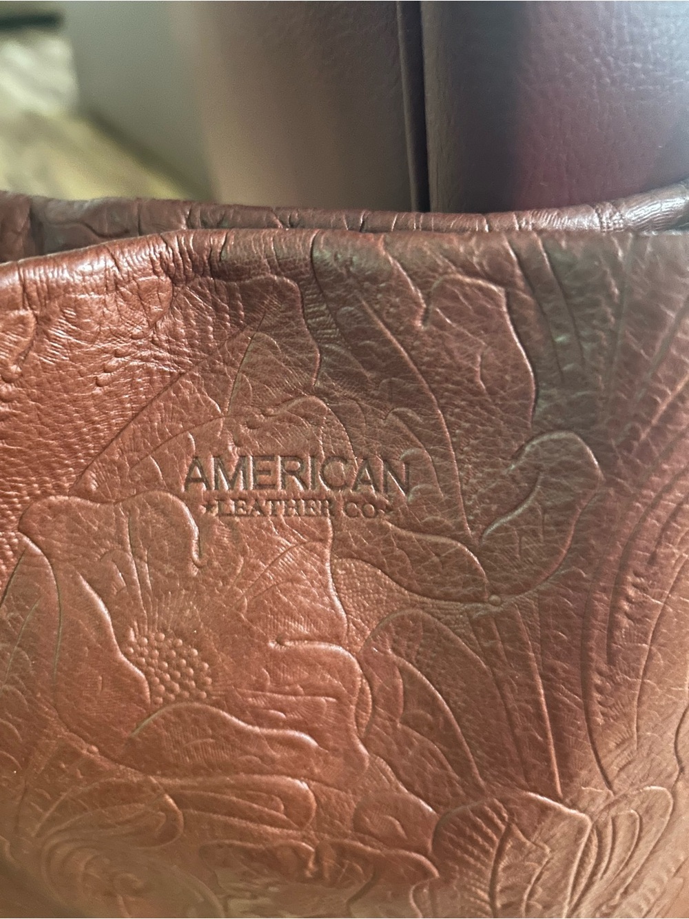 American Leather Embossed Leather Shoulder Bag in Chestnut - Picture 2 of 11